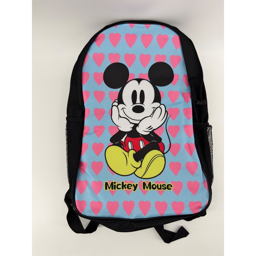 Disney Mickey Mouse Hearts Backpack Black Blue Pink Canvas School Bag Travel